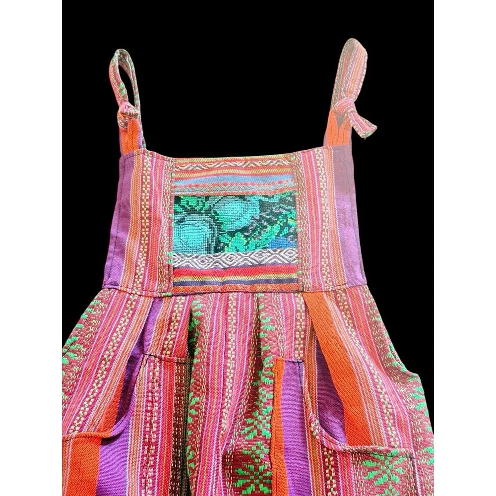 Guatemalan Handwoven Toddler Sz 3 Multicolor Overhauls Jumpsuit Boho Festival